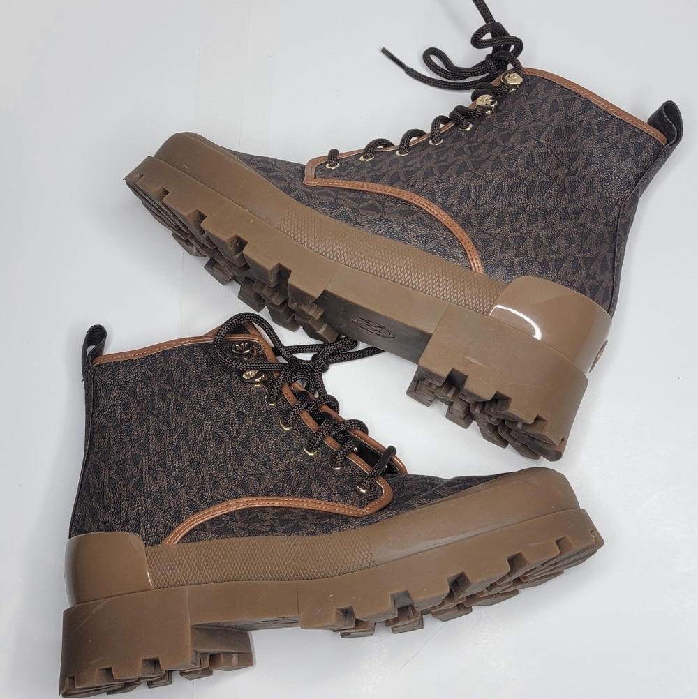 Women's Michael Kors Brand Brown Patterned Lace-Up Boots